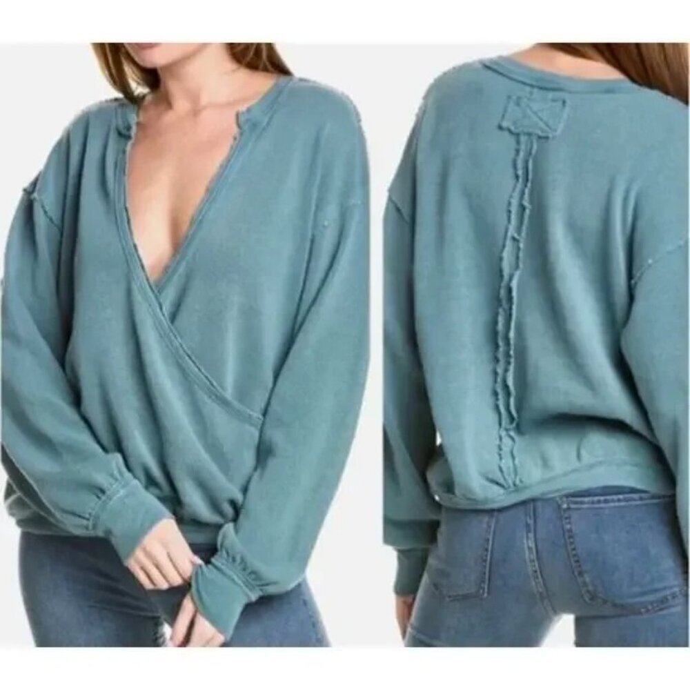 NWT We The‎ Free People Anyway Deep Teal Faux Wrap Oversized Top